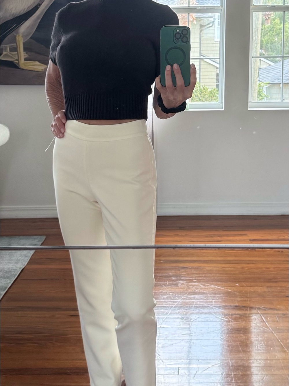 TOCCIN Women's Cream Straight-Leg Tuxedo Pants